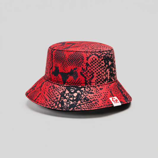 Red Snake Skin Reversible Bucket Hat
